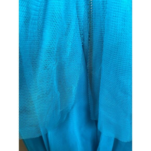 Alice + Olivia Doja V Neck Tulle High Low Tiered Blue Maxi Gown Size 8 - Picture 10 of 16